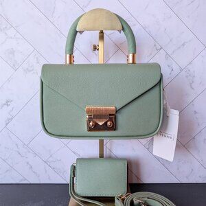 Mint Green Vegan Leather Top Handle Mini Bag with Wallet & Strap